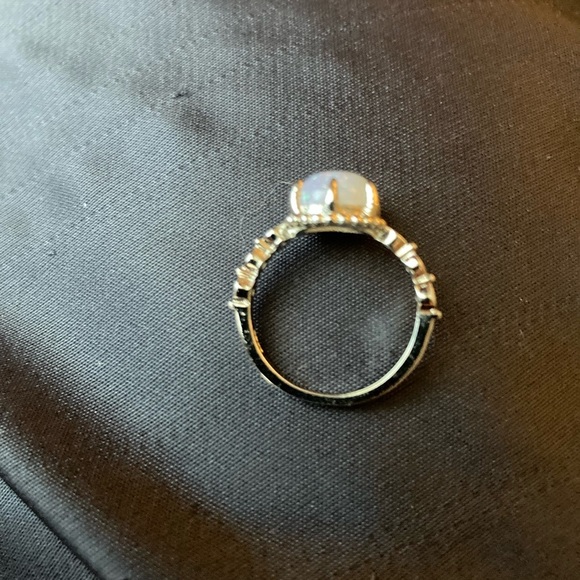 Fire White Opal ring with diamonds set in Sterling  size 5 3/4 - Picture 3 of 5
